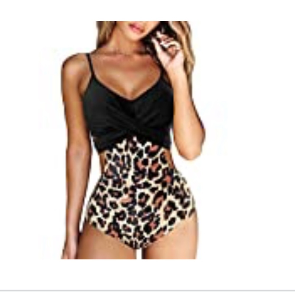 NWOT leopard print and black cut out one piece swimsuit size small